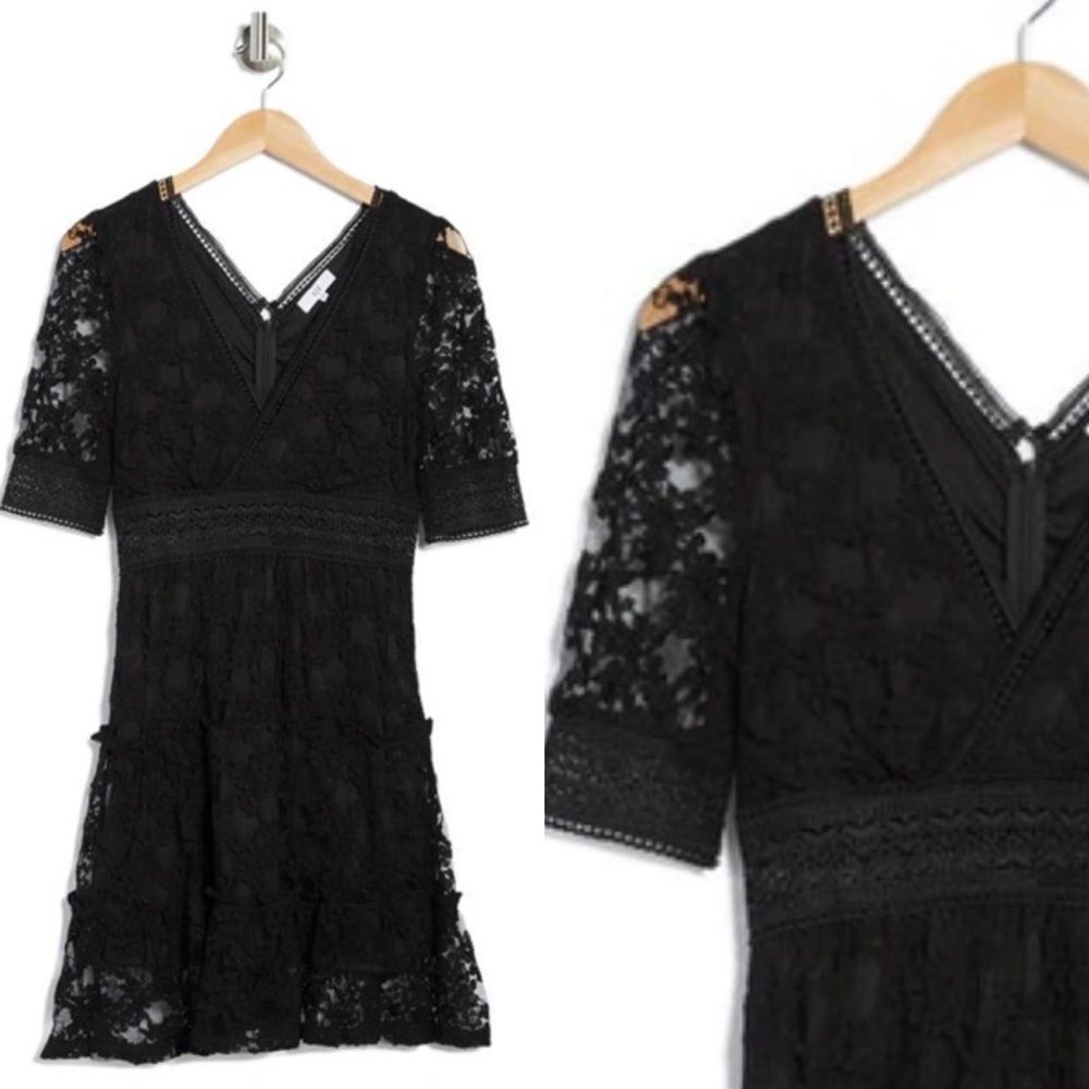 Nwt NSR black laced surplice mini dress womens Size‎ XS Little Black dress